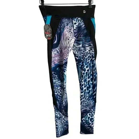 Hot Kiss NWT Leggings Size Small Leopard Animal Print Neon Blue Performance - Picture 8 of 11